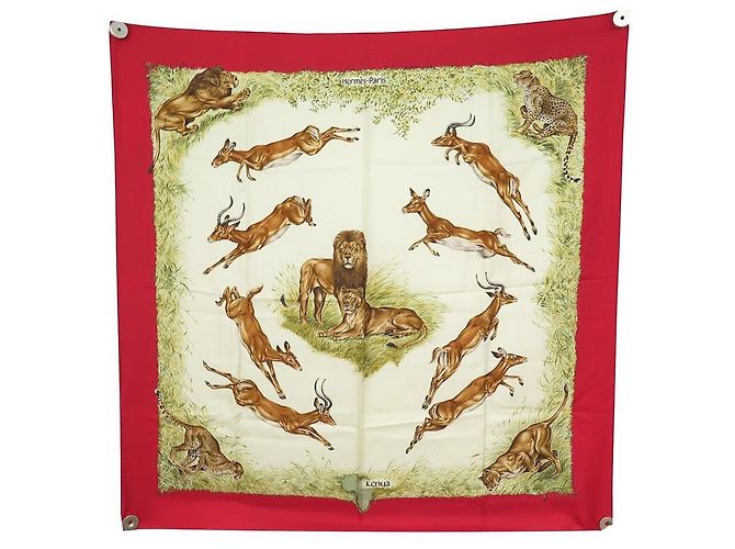 Hermès SCIARPA HERMES KENYA ROBERT DALLET IN SETA QUADRATA NERA 90 SCIARPA IN SETA NERA Rosso