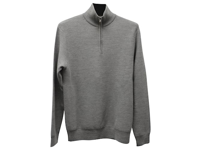 Ralph Lauren Purple Label Quarter-Zip Pullover Sweater in Grey Wool  ref.574500