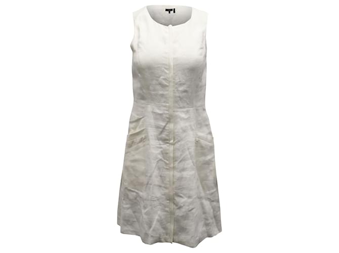 Theory Pleated Side Pockets Sleeveless Mini Dress in White Linen   ref.574501