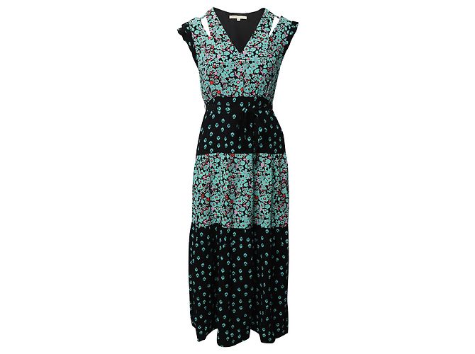 Maje Floral Maxi Dress with Flutter Sleeve in Multicolor Viscose Python print