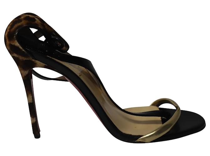Christian Louboutin Leopard Print Athena Alta T-Strap Open Toe Sandals in Multicolor Pony Hair Wool  ref.574688