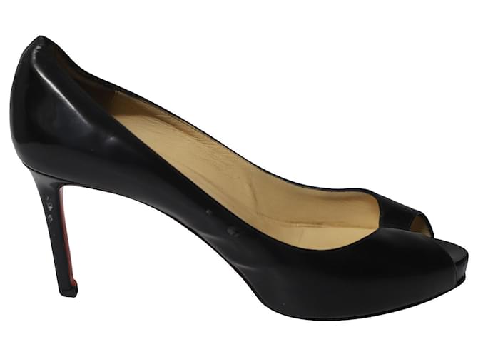 Christian Louboutin No Matter Peep Toe Pumps In Black Patent Leather Patent leather  ref.574690