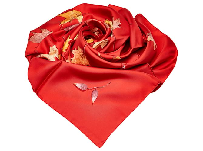 Hermès Hermes Red Walk In The Park foulard en soie Tissu Rouge Multicolore  ref.575037