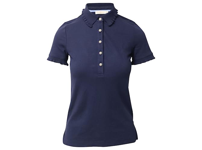 Tory Burch Ruffle Polo Shirt in Navy Blue Modal Cellulose fibre  ref.575039