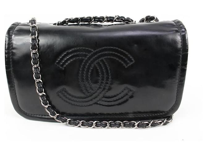 Chanel Black Patent CC Logo Chain Flap Leather ref.575137 - Joli