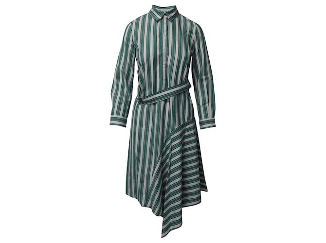 Claudie Pierlot Asymmetrisch gestreiftes Hemdkleid aus grüner Baumwolle  ref.575181