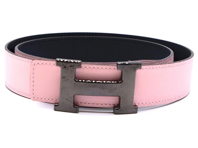 Hermès Hermes 32mm Pink Dark Ruthenium H Wendbarer Ledergürtel Gr 80  ref.575309