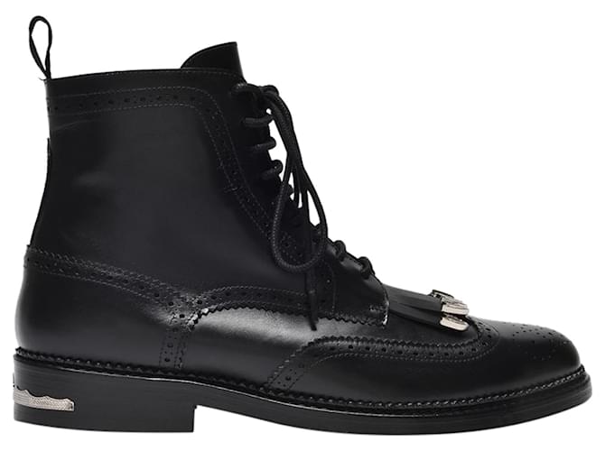 Toga Pulla Fringed Ankle Boots in Black Leather  ref.575393