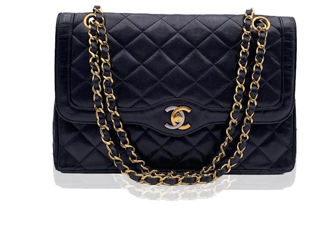 Chanel Vintage Quilted Leather Timeless Smooth Trim lined Flap Bag Black  ref.575454