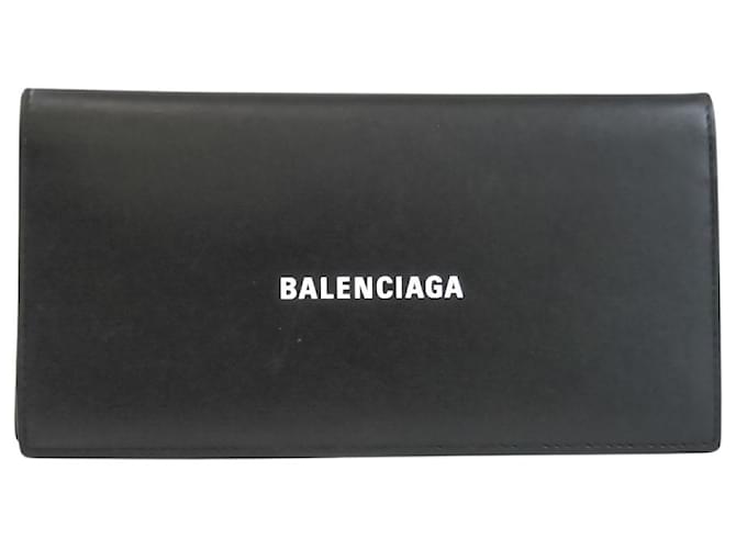 Balenciaga Portefeuille Vertical efectivo largo Negro Cuero  ref.576000