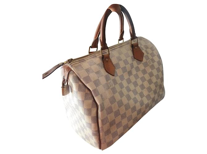 Louis Vuitton Speedy 30 checkerboard Beige Cloth  ref.576173
