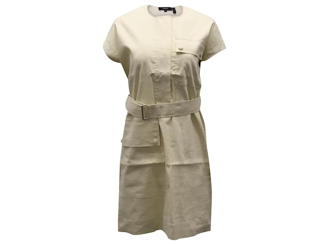 Theory Utility-Kleid mit Gürtel aus cremefarbenem Leinen Weiß Roh  ref.576184