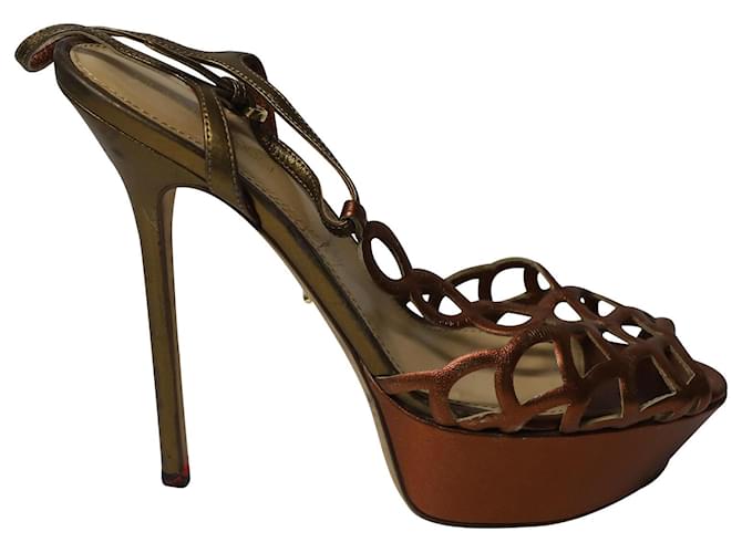 Sergio Rossi Metallic Ankle Strap Platform Sandals in Bronze Leather  ref.576219
