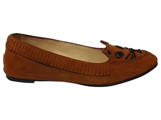 Charlotte Olympia Cat Face Moccasin in Brown Suede  ref.576250
