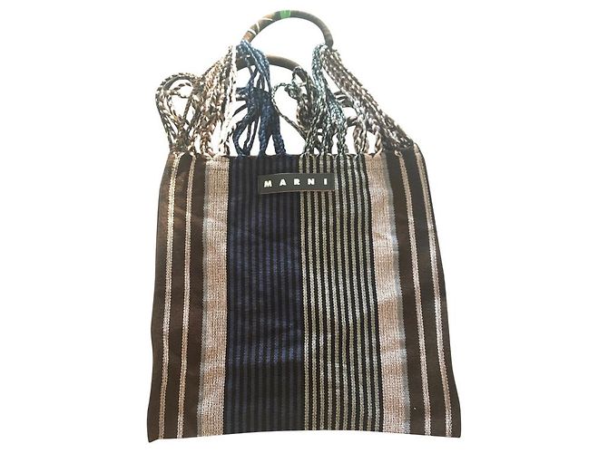 Borsa a mano Marni Market in cotone e corda nero rosa marrone blu Marrone scuro Blu navy
