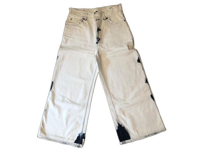 Jeans anchos Dior Tie-Dye de algodón blanco y azul