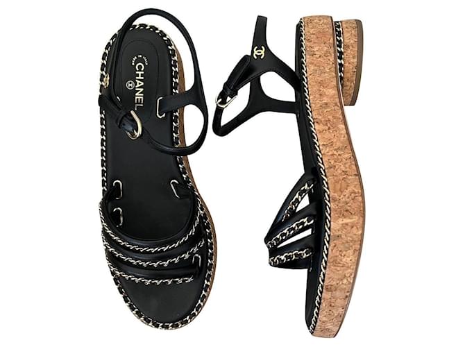Chanel sandali Nero Pelle  ref.576420
