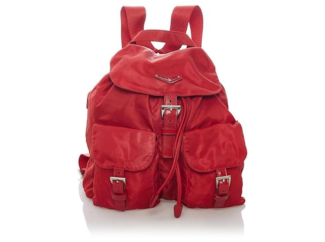 Prada Tessuto Drawstring Backpack Red Cotton  ref.576431