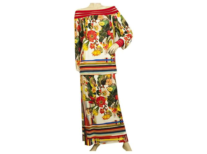 Fuzzi Multicolor Cactus Flowers Off Shoulder Top Long Maxi Skirt Set size S Multiple colors Viscose  ref.576450