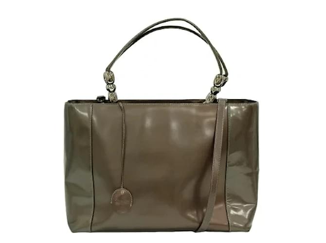*Christian Dior Maris Pearl 2WAY Shoulder Bag Handbag Patent Leather Enamel Gray Maris Pearl Bag Grey  ref.576460