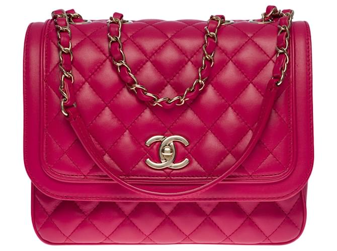 Timeless Magnificent Chanel Classique flap bag handbag in ruby pink quilted lambskin, champagne metal trim Leather  ref.576479