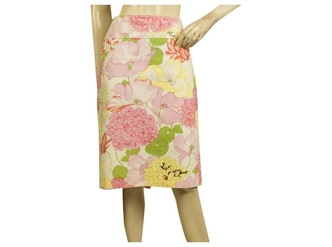 Falda hasta la rodilla de algodón con flores rosas de Burberry talla UK 10, US 8 Multicolor  ref.576567