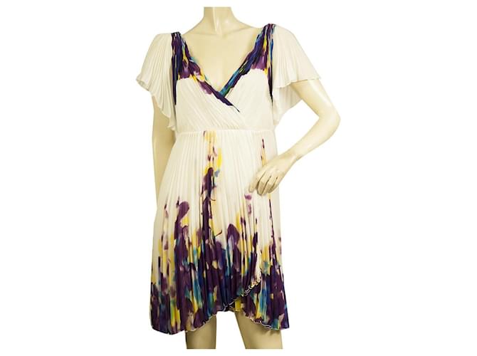 DVF Diane Von Furstenberg Dagny Mini abito plissettato multicolor svolazzante taglia 4 Multicolore Poliestere  ref.576573