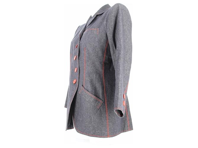 Veste en jean gris et rouge Yves Saint Laurent Coton  ref.576611