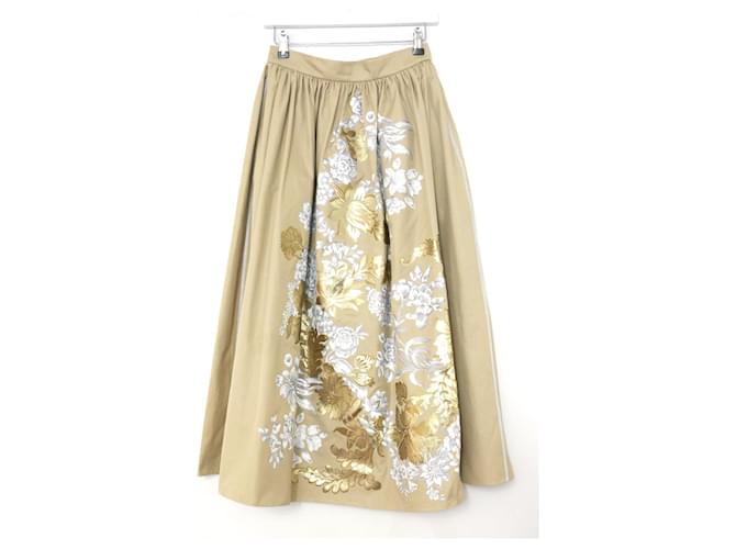 Fendi SS17 Gold & Silver Embroidered Flower Maxi Skirt Silvery Beige Golden Cotton  ref.576619