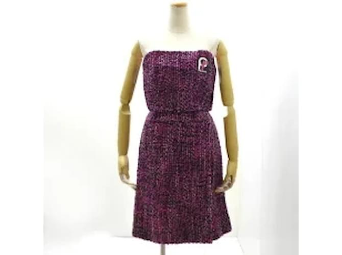 *PRADA ◆ Tweed setup skirt rubber patch pink bustier Peach Wool  ref.576627