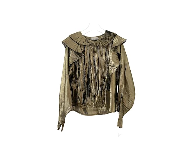 Emmanuelle Khanh Prächtige, gerade geschnittene Bluse aus Goldlamé 38/40 Emmanuelle Khan 80s goldene Lamé-Seide  ref.576667