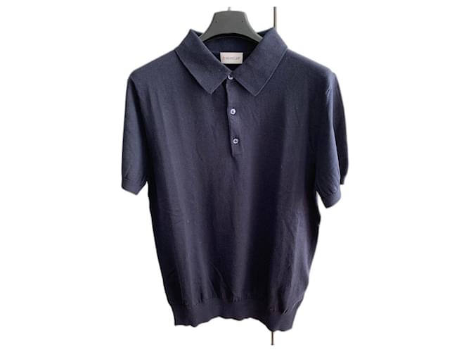 Moncler Navy blu knitted cotton polo Navy blue  ref.576677