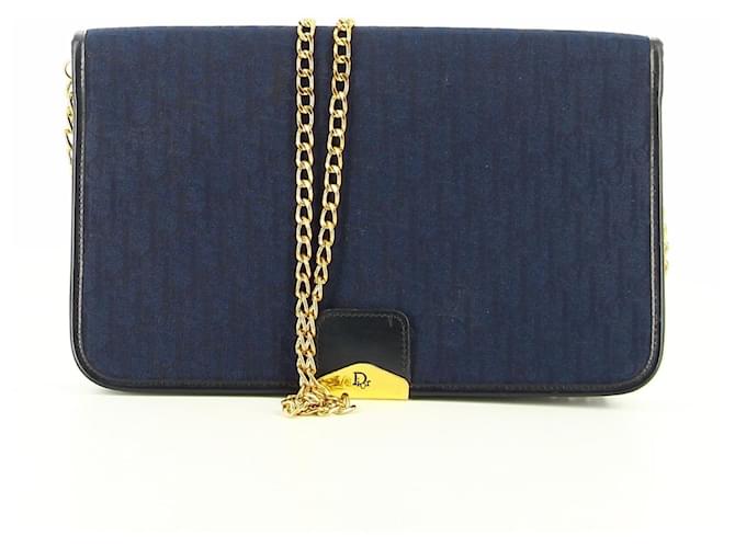 vintage christian dior navy blue monogram canvas crossbody bag 