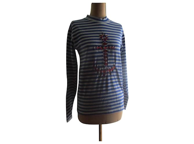 Jean Paul Gaultier Striped top, taille 38. Blue Cotton  ref.576764