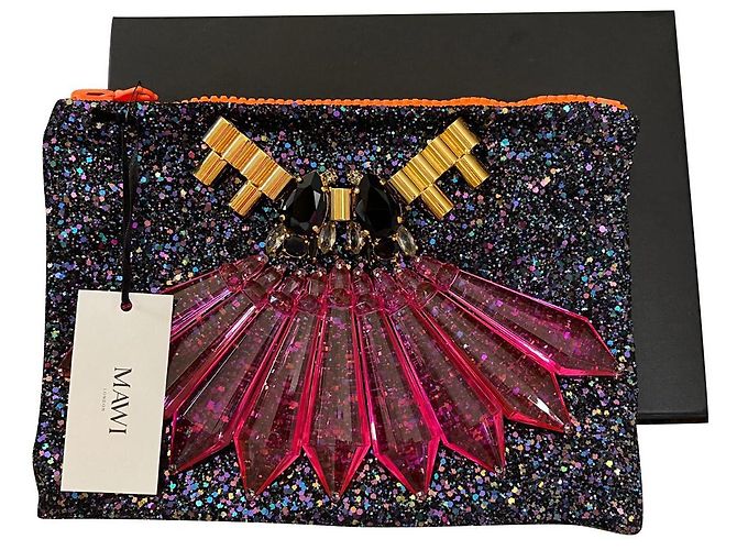 Mawi Multi-Glitzer-Clutch mit Stacheln Schwarz