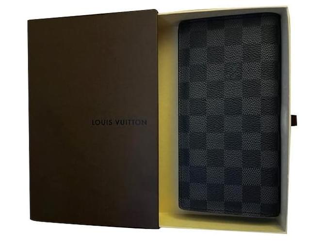 Portafoglio lungo Louis Vuitton Damier Graphite Brazza Nero Grigio antracite Pelliccia  ref.576906