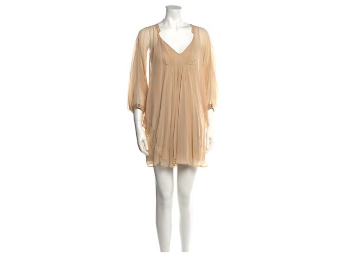 Diane Von Furstenberg DvF Fleurette Champagnerfarbenes Chiffonkleid aus Seide Beige