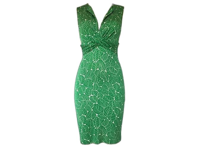 Diane Von Furstenberg DvF Catana silk dress with leaf print White Green  ref.577006
