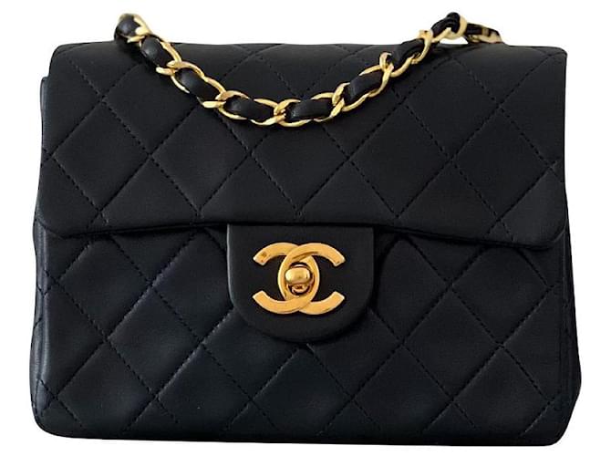 Chanel Mini Square bag Navy blue Leather  ref.577015