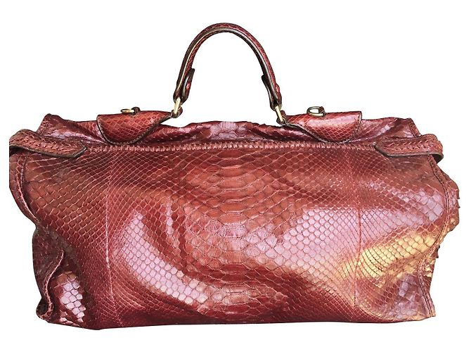 Borsa Zagliani in pitone rosso scuro Bordò
