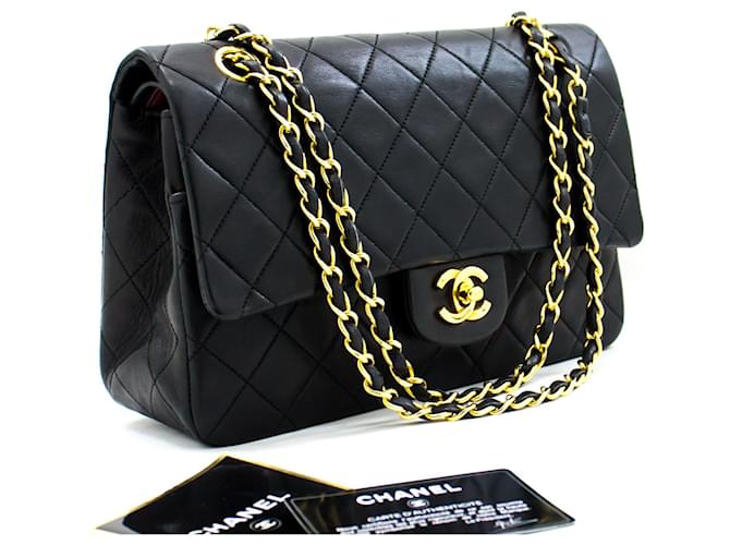 Chanel 2.55 lined Flap Medium Chain Shoulder Bag Black Lambskin Leather  ref.577154
