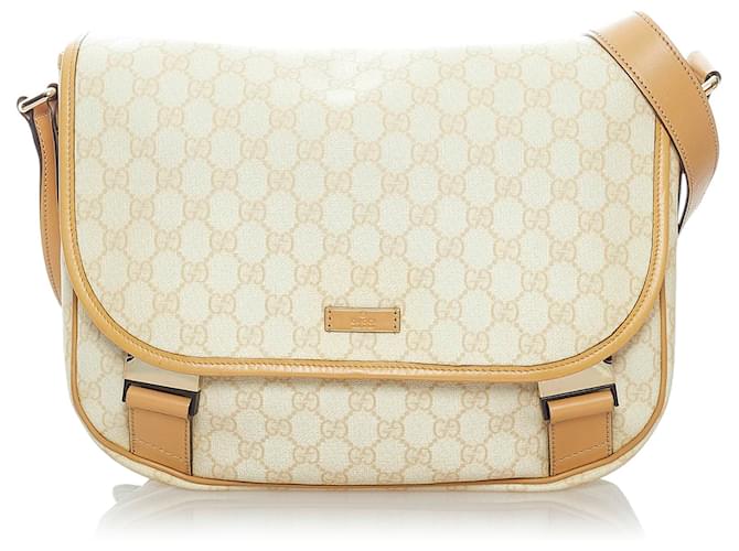 Gucci Brown GG Supreme Crossbody Bag White Light brown Leather Cloth  Pony-style calfskin Cloth ref.304305 - Joli Closet