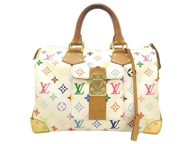 Louis Vuitton White Monogram Multicolore Speedy 30 Multiple colors Leather  Cloth ref.310160 - Joli Closet