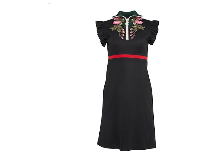 Gucci Blumenkleid mit Reißverschluss Schwarz Polyester  ref.577439