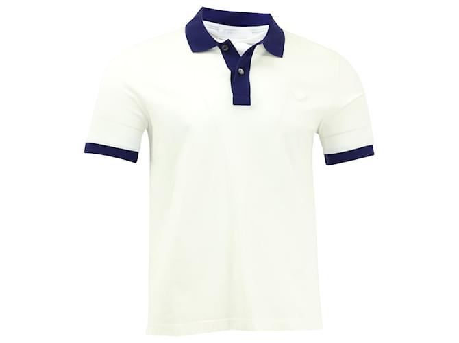 Prada Piqué-Poloshirt mit Kontraststreifen aus weißer Baumwolle  ref.577452