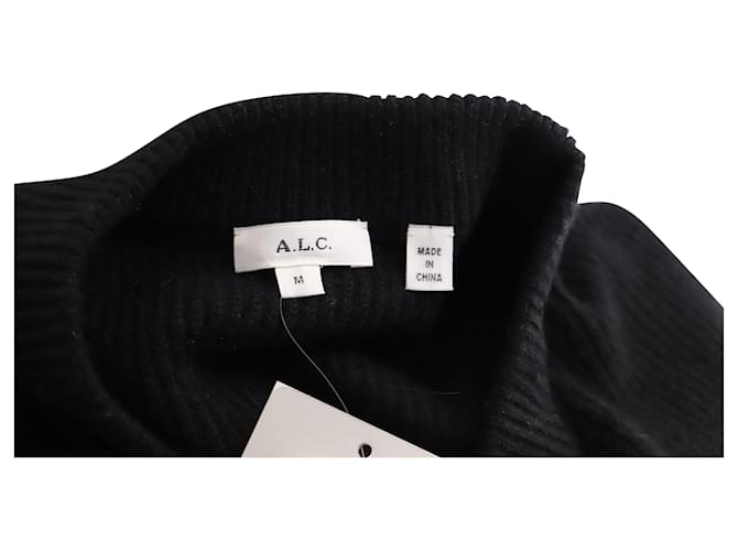 a.l.C. Memphis Rib Knit Long Sleeve Sweater in Black Merino Wool  ref.577496