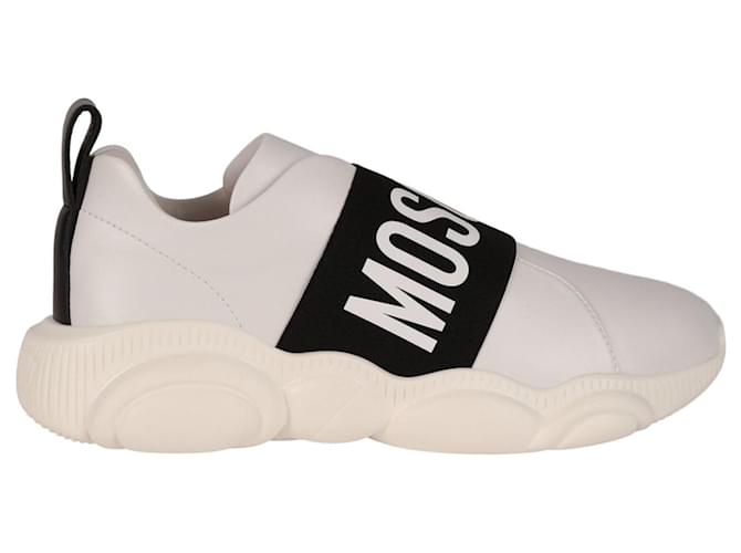 Moschino Sneakers Slip On in pelle con logo Bianco  ref.577572