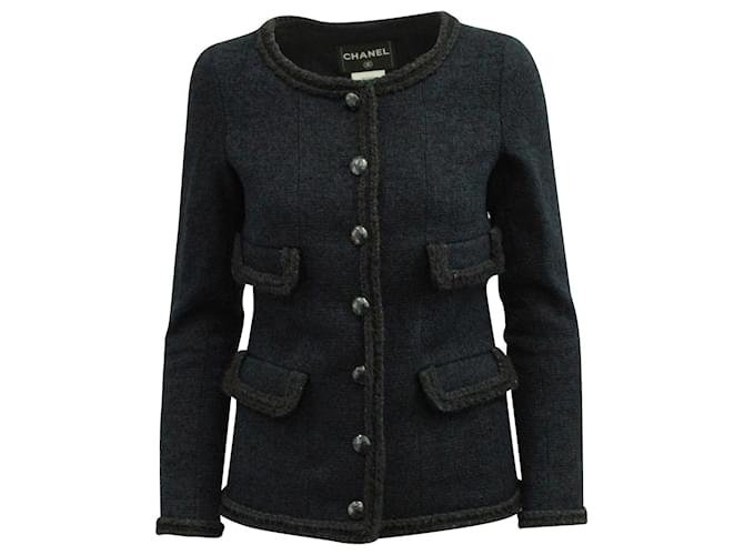 Chanel Braid Classic Jacket in Navy Blue Tweed Wool  ref.577662