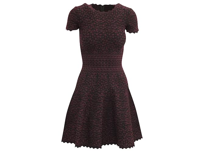 Alaïa Printed Short Sleeve Mini Dress in Burgundy Viscose Dark red Cellulose fibre  ref.577682