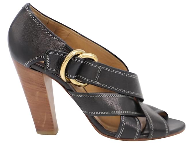 Chloé Chloe Crossover Strappy Heels en cuir noir  ref.577690